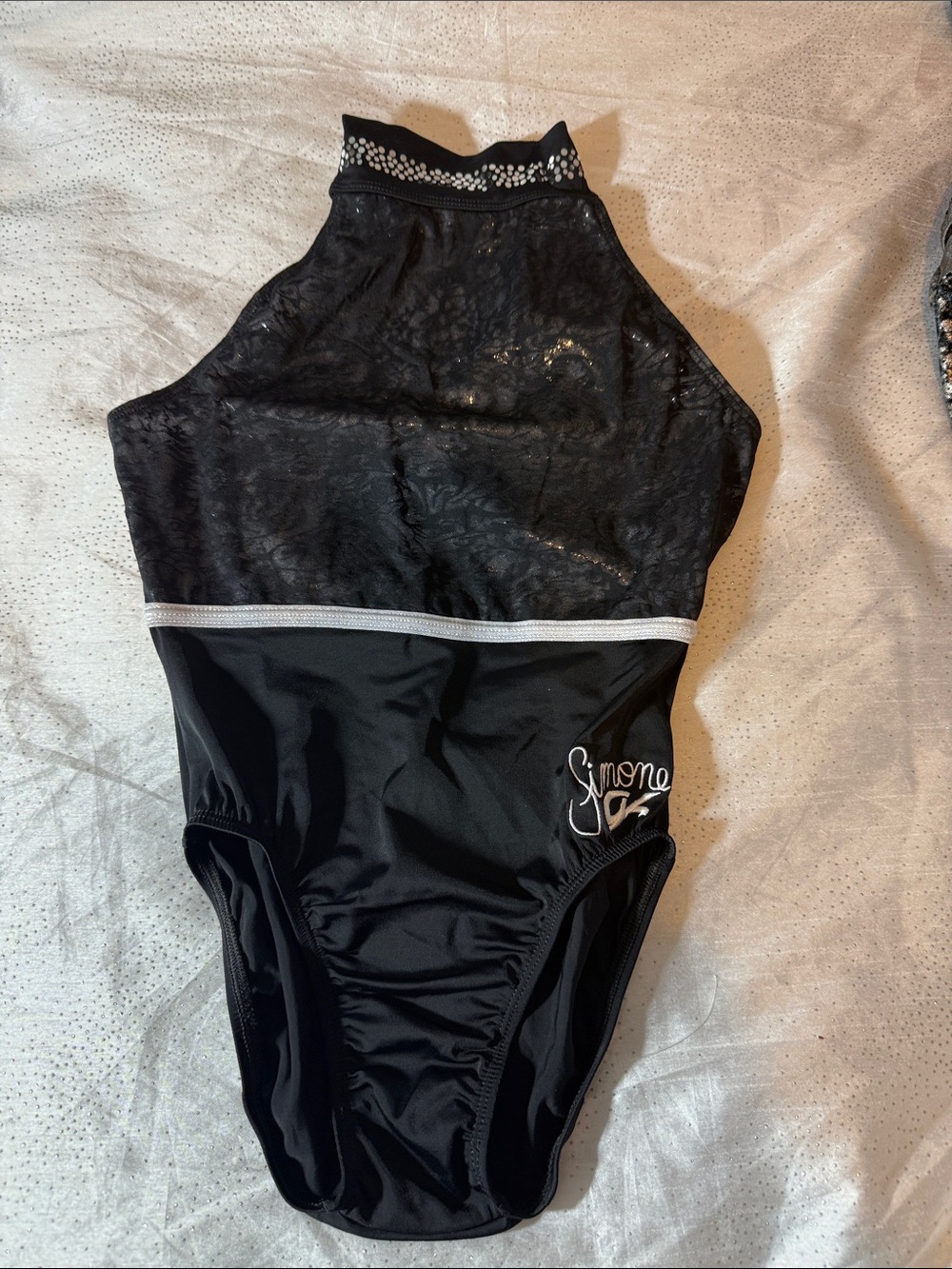 GK Black Simone Biles Athletic Leotard with Silver Accents siz AS